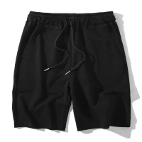 Men-Custom-Pants-Cotton-Wholesale-Mens-Drawstring-Jogger-Knitted-Bulk-Logo-Short-black-Fleece-Sweat-Shorts